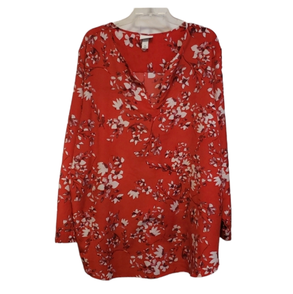 ANA & VIV Floral Red Longsleeve Plus Sized Blouse 4x